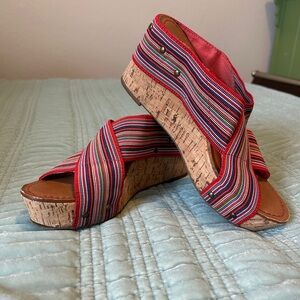 Crown Vintage Rainbow Platform Cork Wedge Sandals - 8